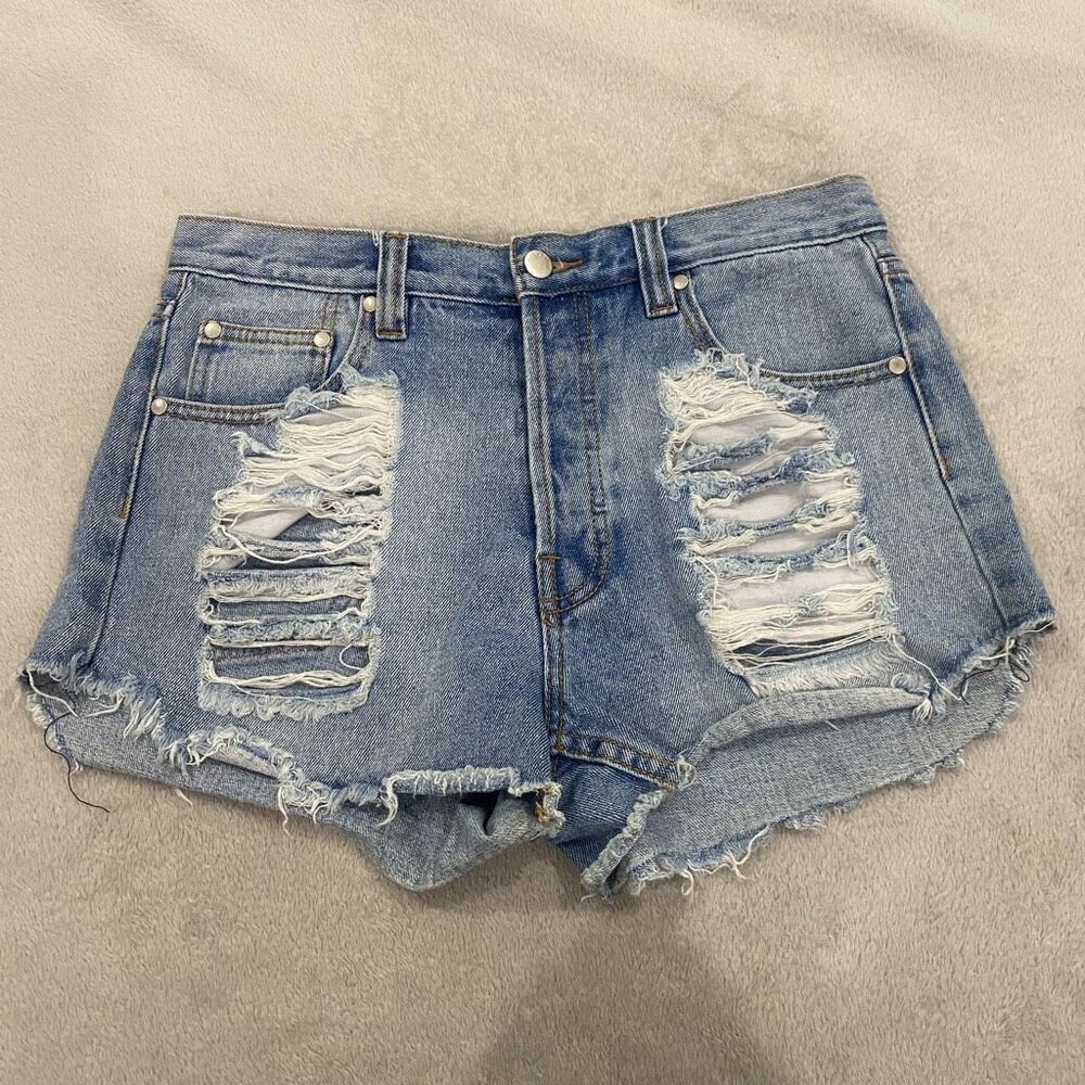Minkpink High Waisted Distressed Denim Shorts Size Large